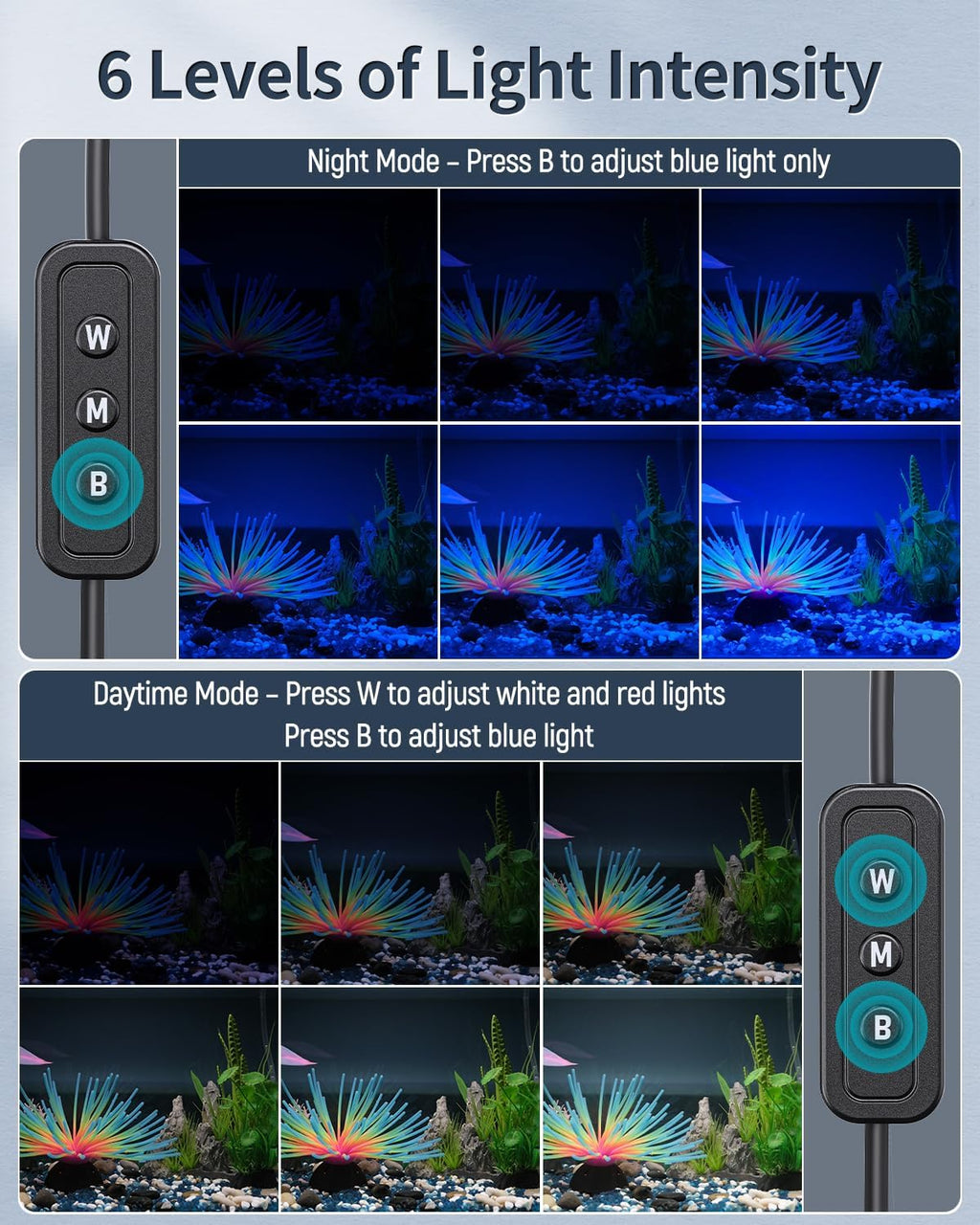 Pawfly 33W Aquarium LED Light for 48 to 54 Inch Fish Tanks Extendable Fish Tank Light with Full Spectrum Brilliant White Blue Red Lights with Daytime & Night Modes and Adjustable Brightness