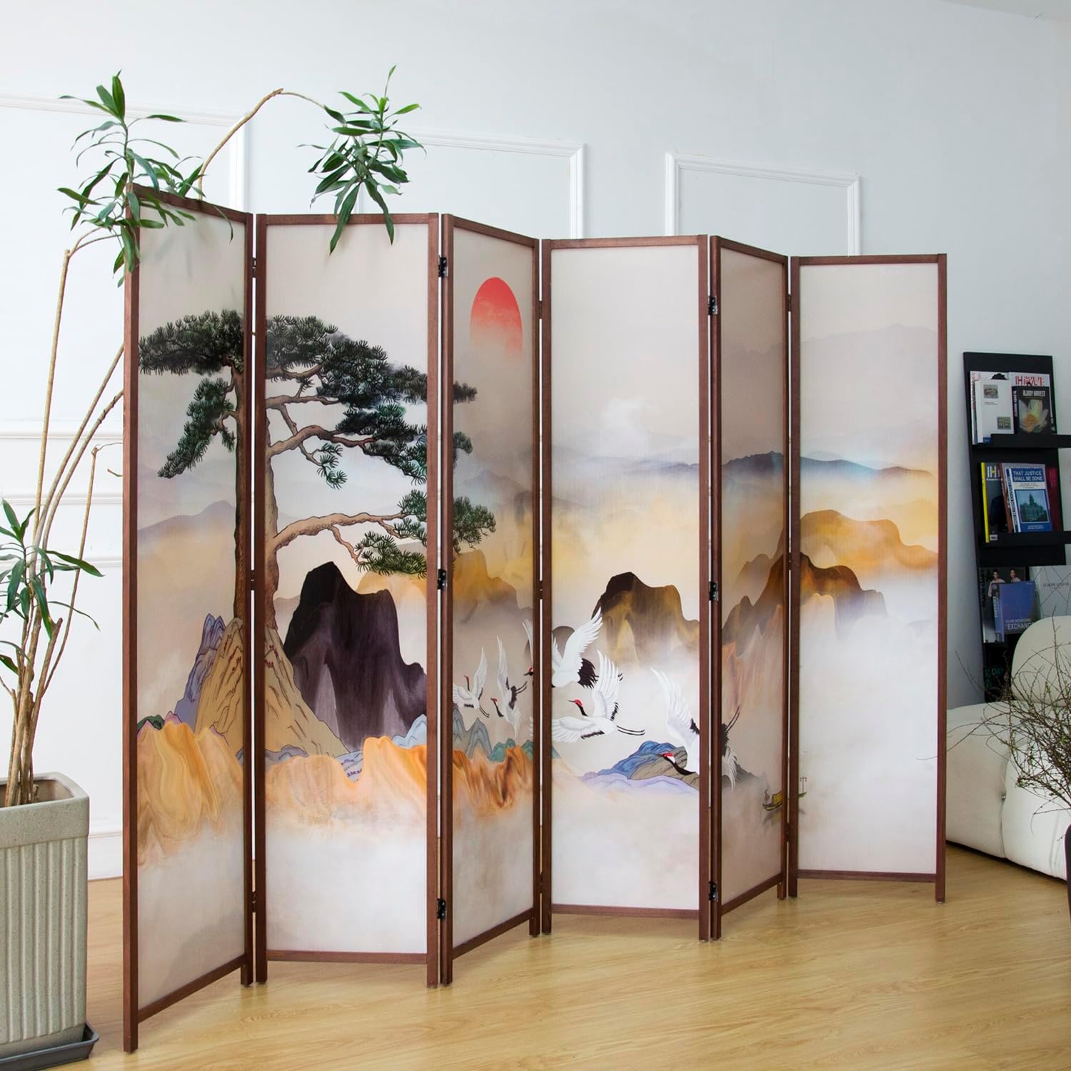 6 Panel Room Divider Screen,Double Faced Panel Divider Folding Screen Divider for Room Separation,Colorful Landscape,67" H x 94.5" W