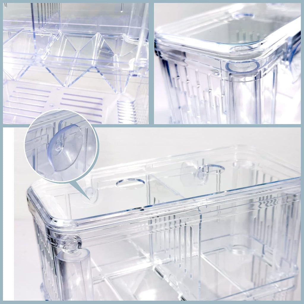 Acrylic Fish Breeding Box Double Layer Aquarium Tank Fishes Isolation Box with Suction Cup for Fry Hatchery Injured Care Divider Container for Small Ornamental Fishes Shrimp (Large)