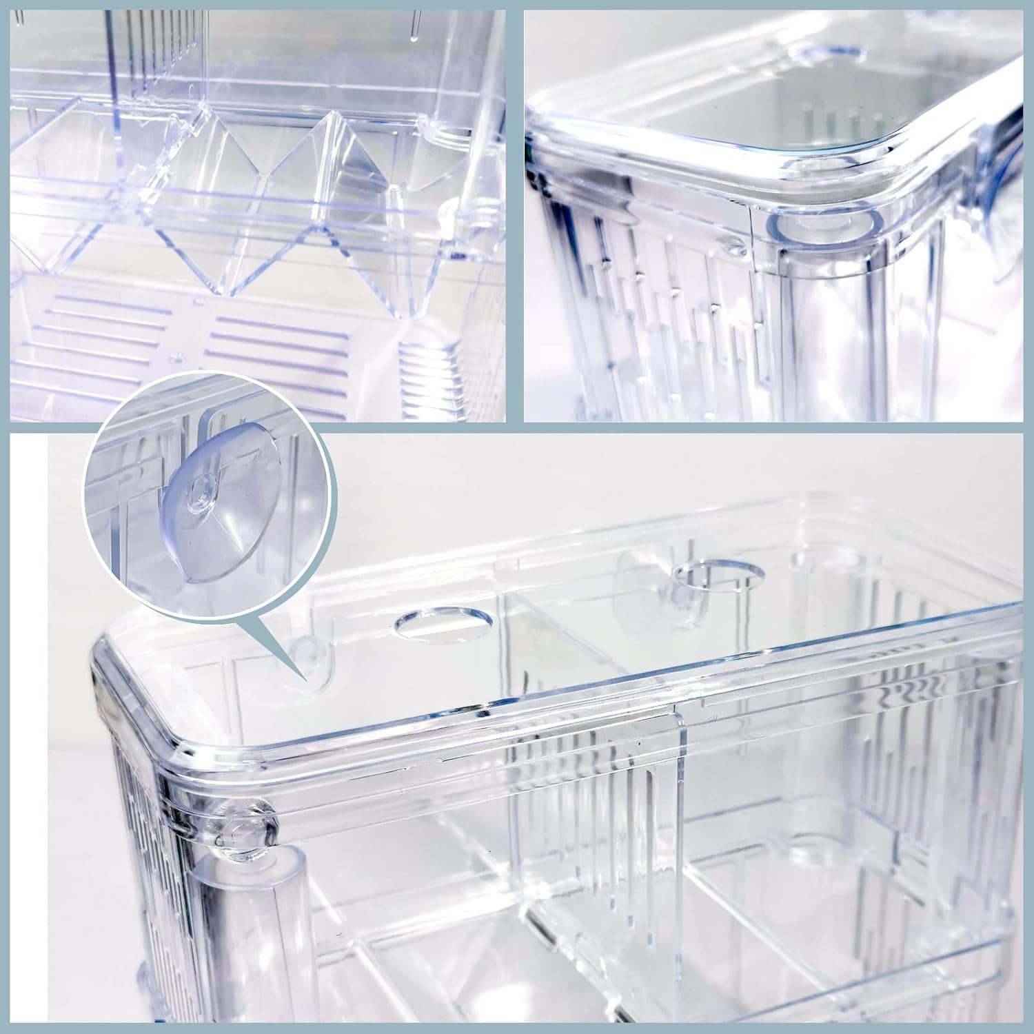 Acrylic Fish Breeding Box Double Layer Aquarium Tank Fishes Isolation Box with Suction Cup for Fry Hatchery Injured Care Divider Container for Small Ornamental Fishes Shrimp (Large)
