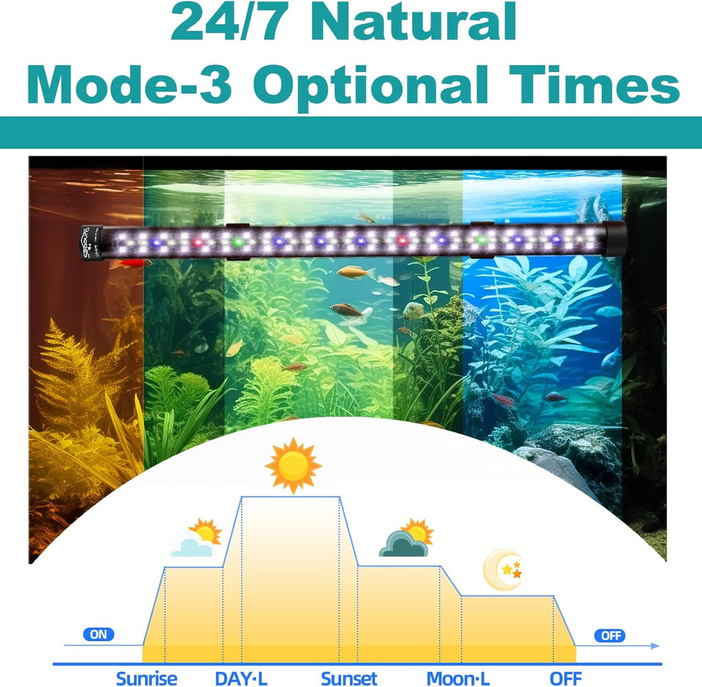 SEAOURA Submersible Aquarium Light for 20 to 35 Inch Fish Tank, 24/7 Cycle Fish Tank Light with Timer, Aquarium Plant Light with Full Spectrum+7 Single Colors, Auto On/Off, Adjustable Brightness
