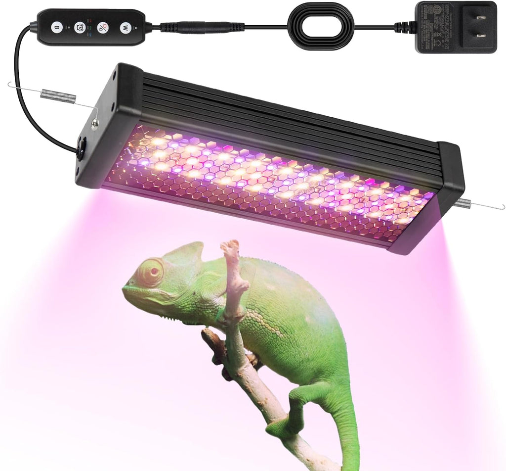 Reptile UVB Light & Heater Lamp, 18W UVA/UVB LED Reptile Light for Bearded Dragons, Chameleons, Turtles, Lizards, Geckos, Snakes, Adjustable Timer, Dimmable with 3 Lighting Modes