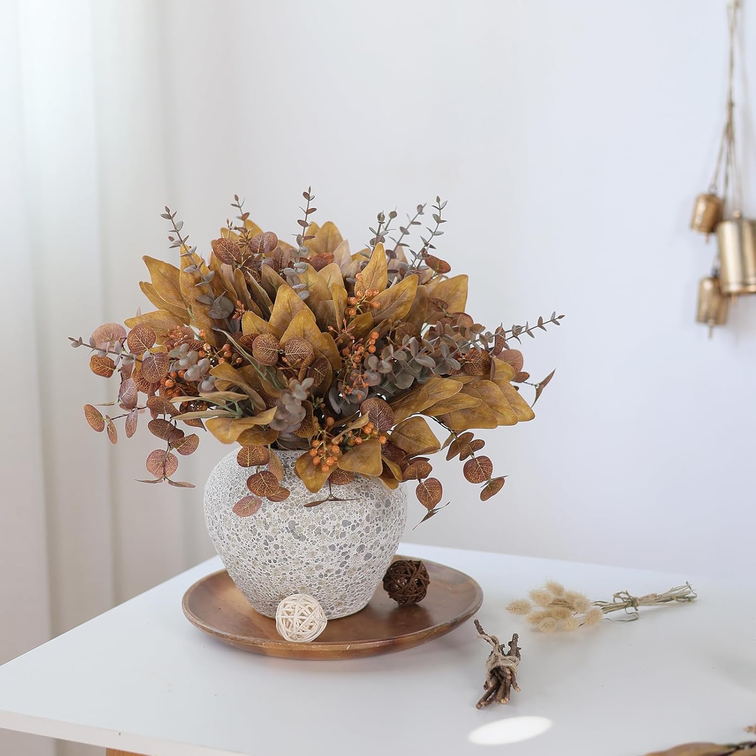 YXZZWL 110 Pcs 5 Kinds Mixed Artificial Eucalyptus Stems and Faux Berry,Autumn Fake Eucalyptus Leaves Stems Bulk Branches for DIY Bouquets Floral Arrangement Wedding Home Fall Decorations (Orange)