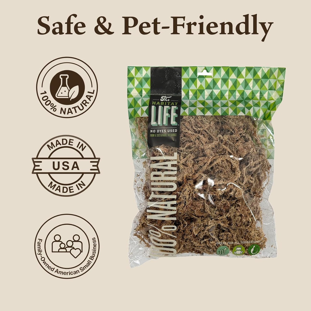 The Habitat Life - Natural Sphagnum Moss - for Reptiles, Amphibians & Invertebrates Terrariums - Humidity Control - Ideal for Burrowing & Nesting - Dye-Free & Safe - Medium - 1 Pack
