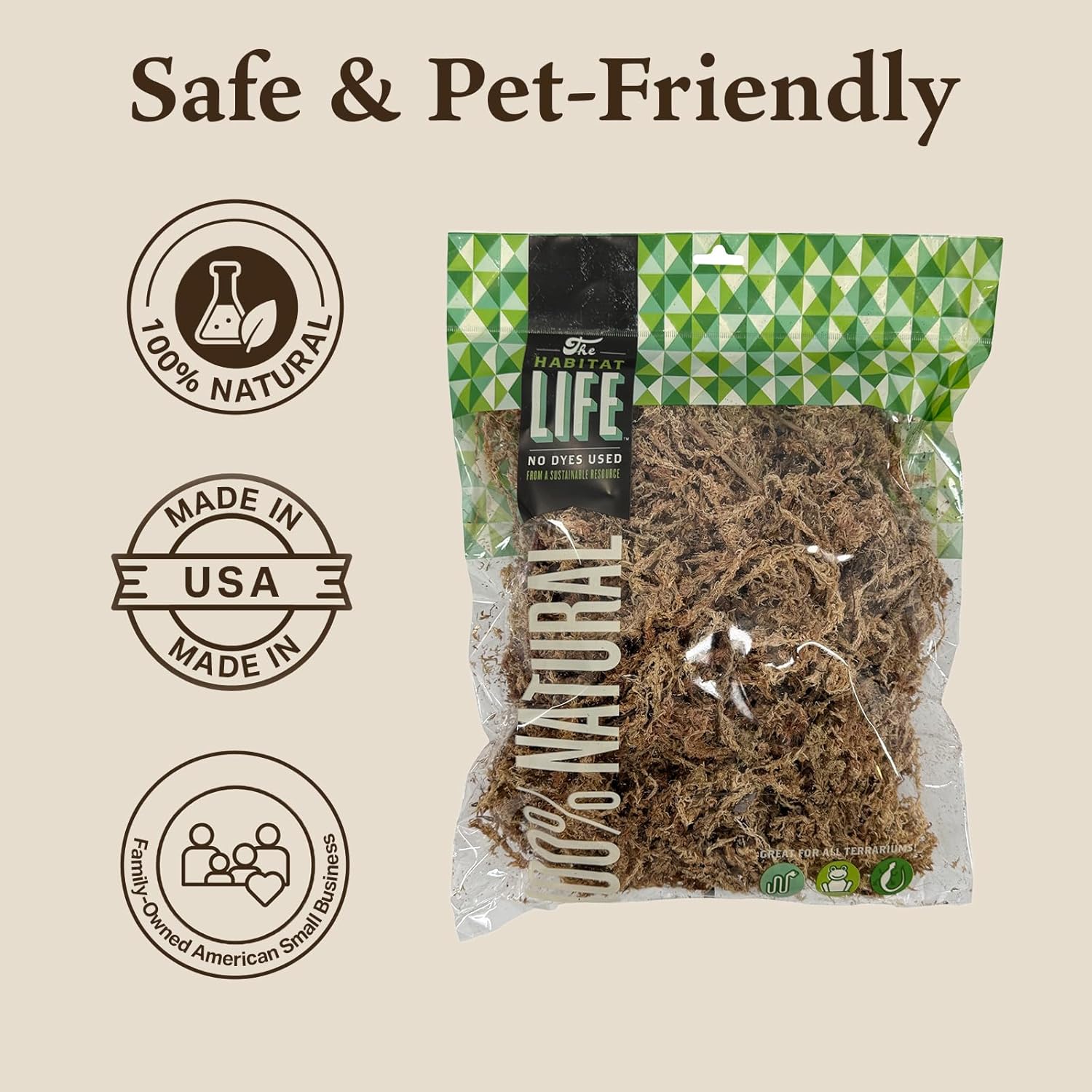 The Habitat Life - Natural Sphagnum Moss - for Reptiles, Amphibians & Invertebrates Terrariums - Humidity Control - Ideal for Burrowing & Nesting - Dye-Free & Safe - Medium - 1 Pack