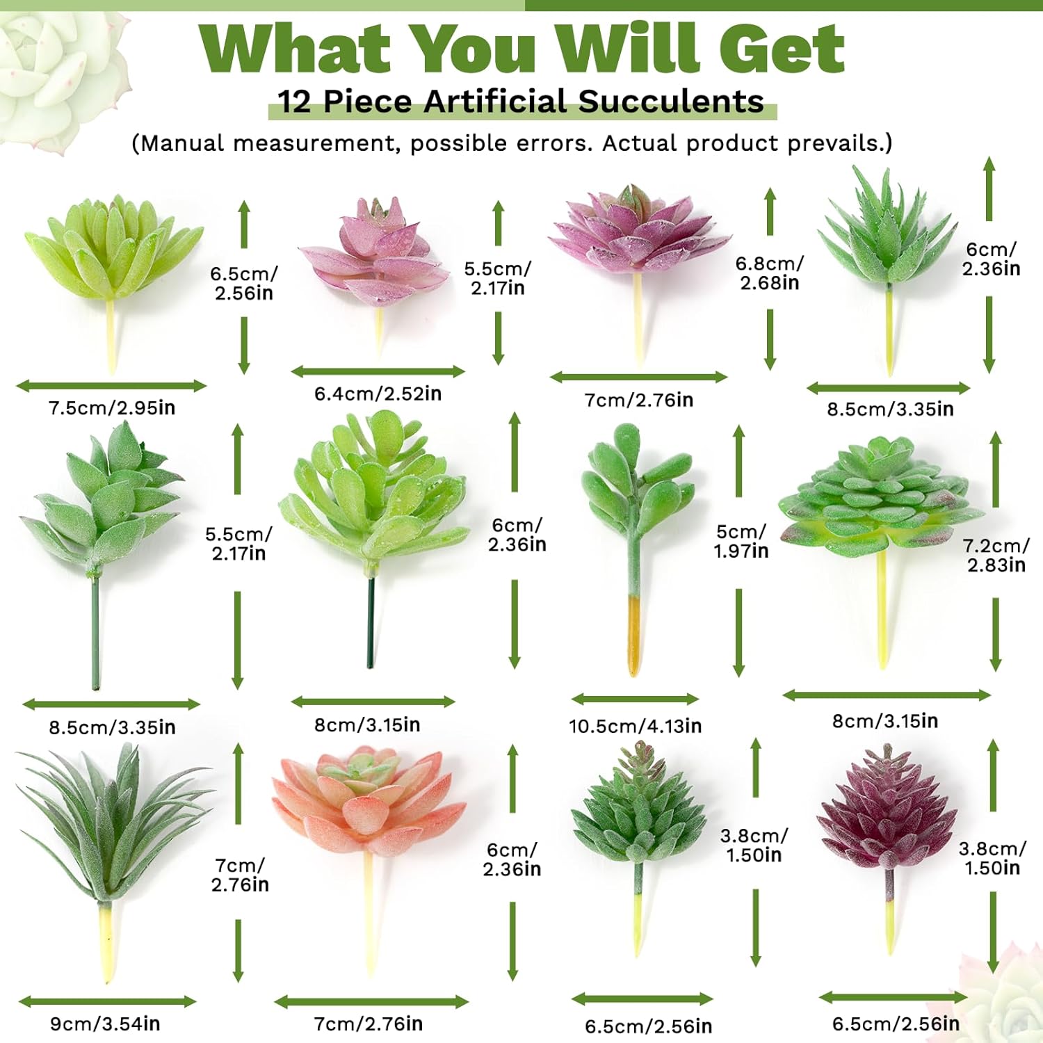 12 Pack Realistic Flocked Artificial Succulents, Faux Plastic Succulents Mini Fake Plants for Garden Craft, Cake, Party, Indoor/Outdoor Decor (Unpotted, PVC, Lifelike Details)