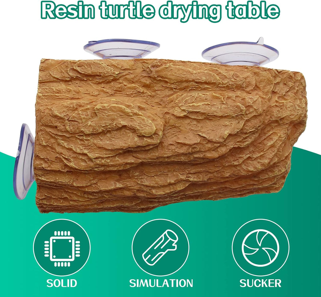 Turtle Basking Platform,Fish Tank Aquarium Tortoise Climbing Platform with 3 pcs Suction Cups,Float Resting Terrace for Frogs, Terrapins(Artificial Bark,Rock) (Yellow)