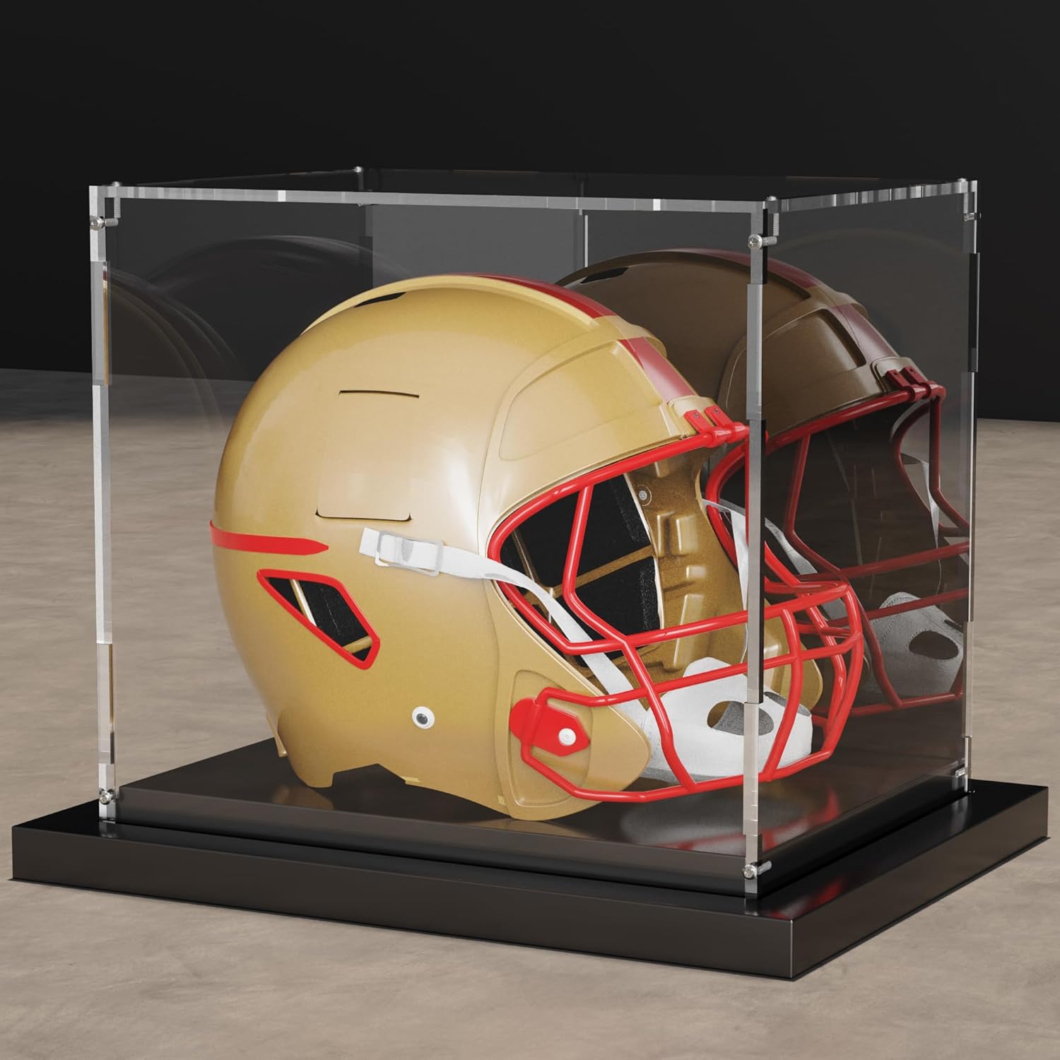 Putros Mini Helmet Display Case with Mirror and Black Metal Grooved Base Clear Acrylic Mini Football Helmet Showcase for Memorabilia Sports Collectibles
