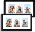 10x20 Picture Frame Set of 2, Rustic Black Wood Frame with Real Glass Collage Frame, Display Pictures Three 5x7 With Mat or 10 x 20 Without Mat - Horizontal or Vertical Wall Mounting