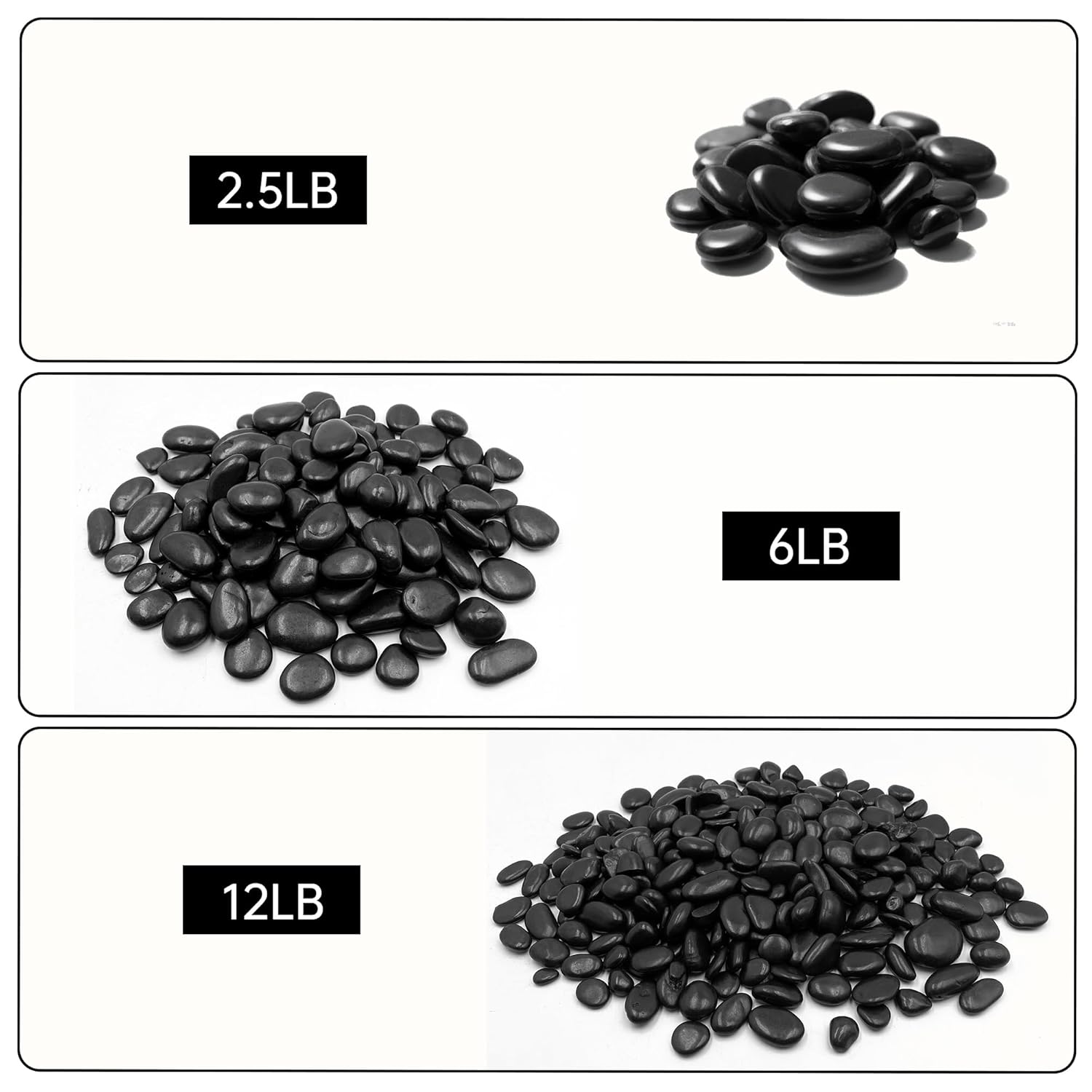 RITOLLO 2.5lb Black Pebble Rocks 3/5-8/5 Inch Polished River Stones for Indoor Plants, Garden Landscaping, Vase Fillers & Aquarium Decor - Natural Decorative Rocks for Succulents, Bonsai, Terrariums