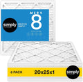 Simply 20x25x1 Air Filter, Merv 8, 6 Pack, For Home AC Furnace & HVAC (Actual Size: 19.75"x24.75"x0.75") DUST, Pet, & Allergy Control