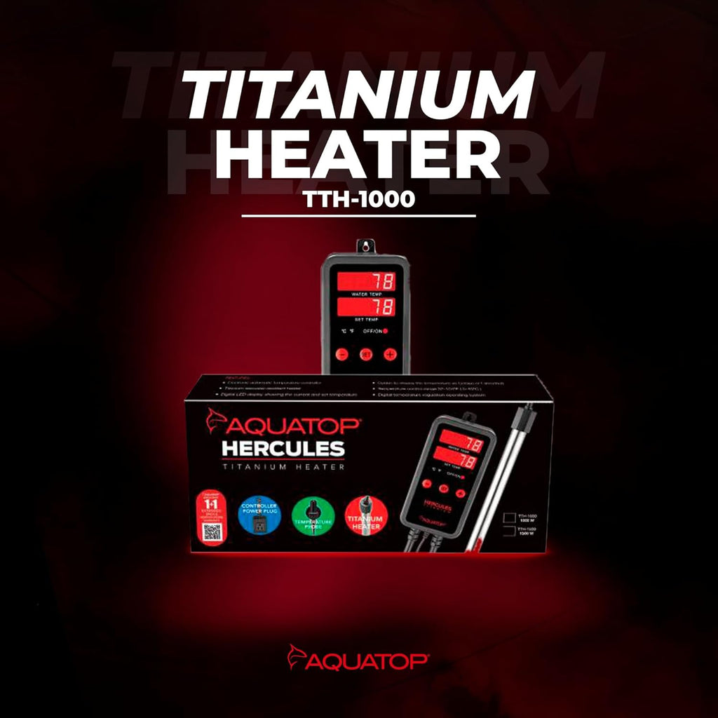 Aquatop Hercules 1,000W Titanium Heater with Digital Controller – for 300-Gallon Tanks – Adjustable Temperature – for Fresh & Saltwater Aquariums