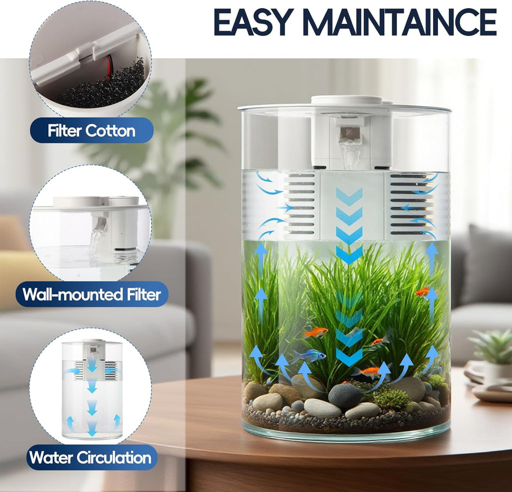 Smart Aquarium Fish Tank with Filter and Light (17 Color Choices), 3 Gallon Aquarium Starter kit, Self Cleaning Fish Tanks, 360 View Aquarium for Small Fish,Kids, Home, Office & Gifts