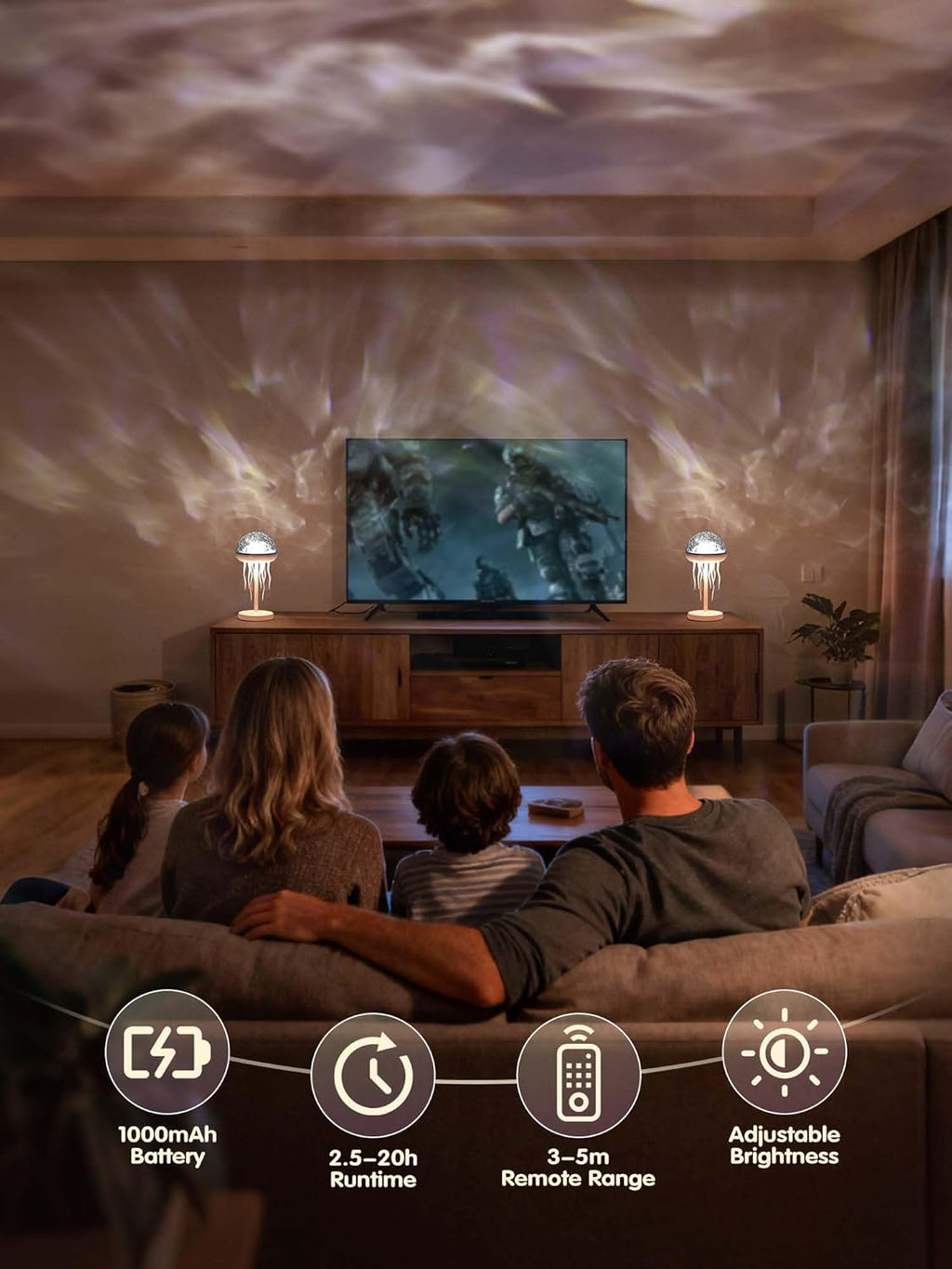Fuloon Projection Lamp with Remote Control, Adjustable Jellyfish Shaped Table Lamp Battery Operated Night Light Ocean Room Décor Ambient Lighting for Bedroom, Living Room, Office, Read Room