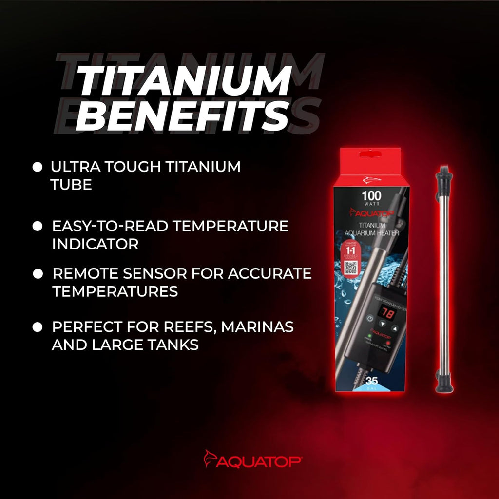 Aquatop Titanium Heater with Controller - Fully Submersible - Adjustable Temperature - for Turtles & Large Fish for Turtles & Large Fish - TH-C100