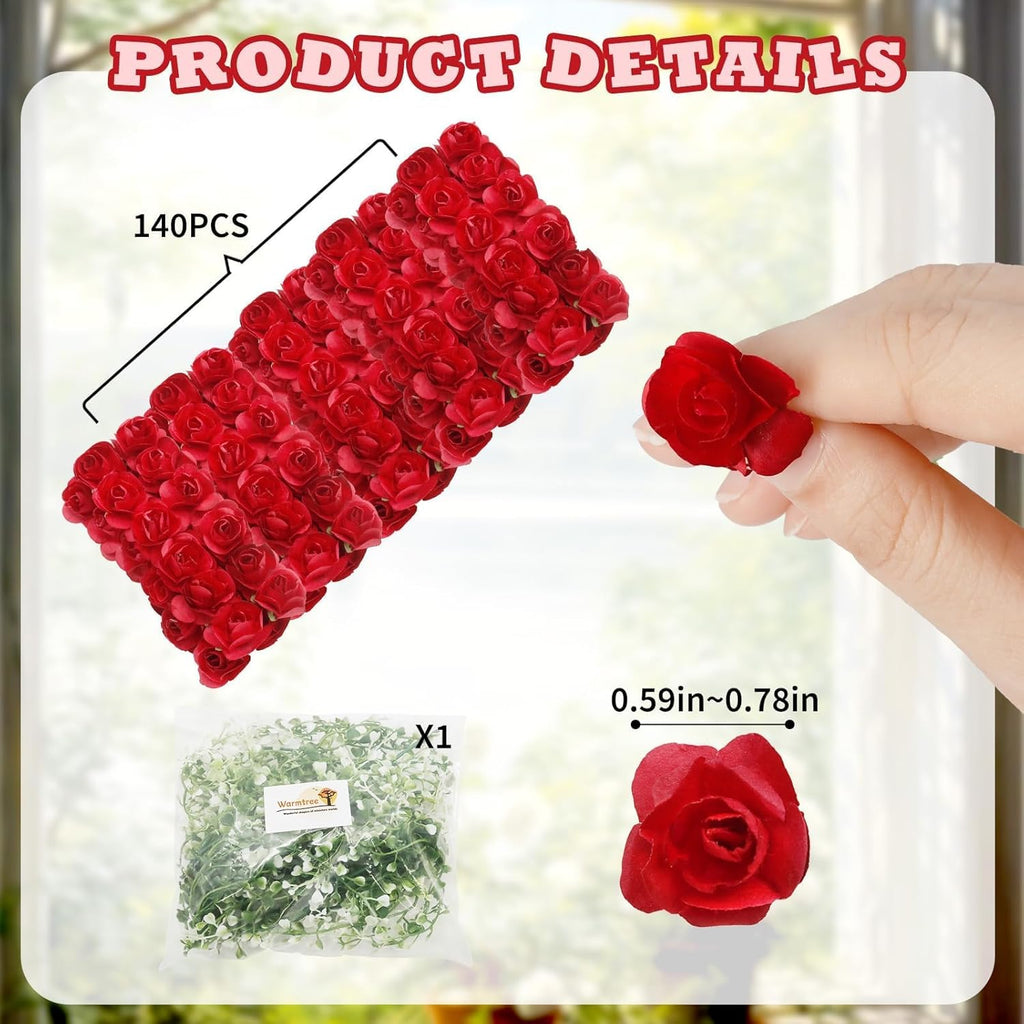 Warmtree Realistic Miniature Artificial Rose Vines Cute Flower Decorations DIY Mini Model Railway Fairy Garden Architecture Diorama Scenery Landscape Layout (Red)