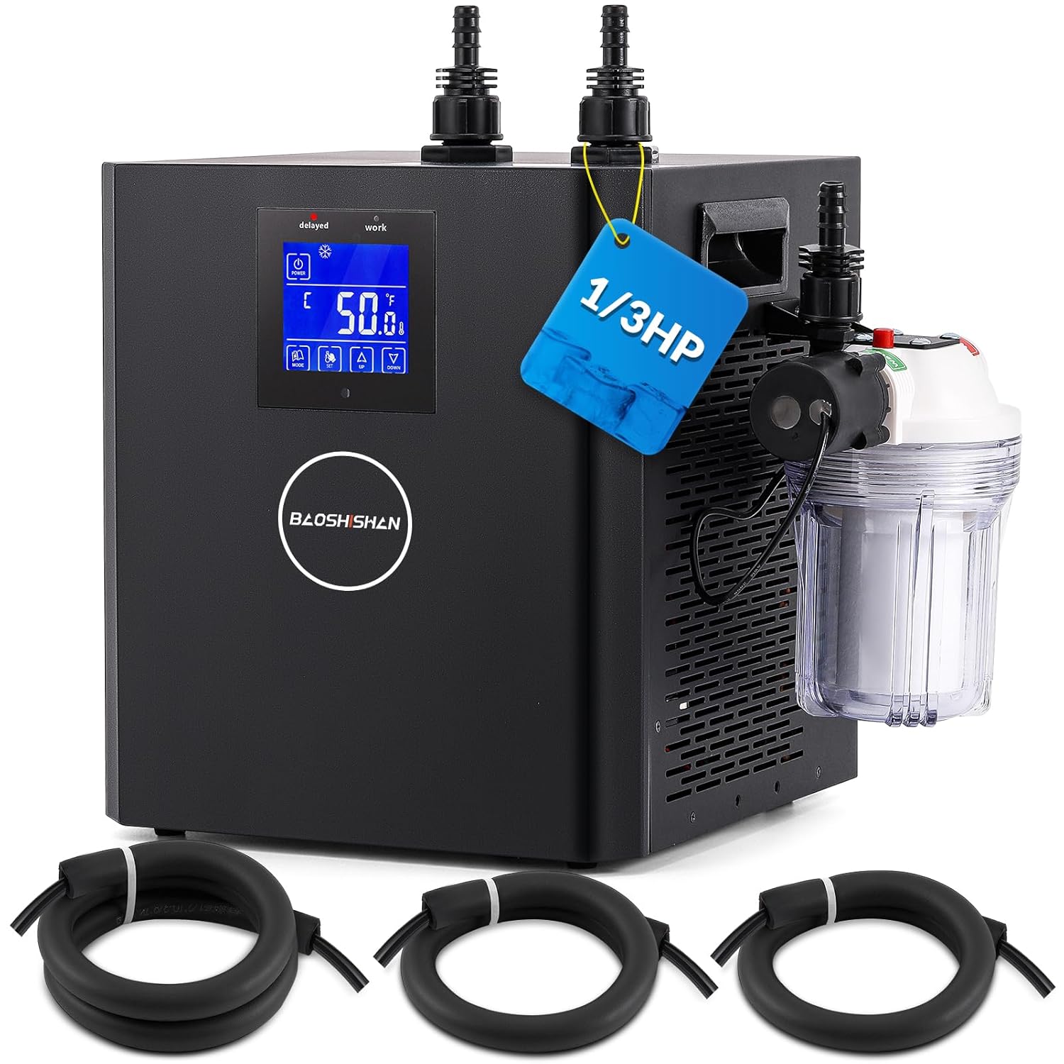 BAOSHISHAN Ice Bath Chiller, 1/3 HP Cold Plunge Chiller, Fast Cooling to 50F, Ultimate Muscle Recovery System, Easy Setup with Insulated Hose, Pump & 3 Micron PP Filter 110V