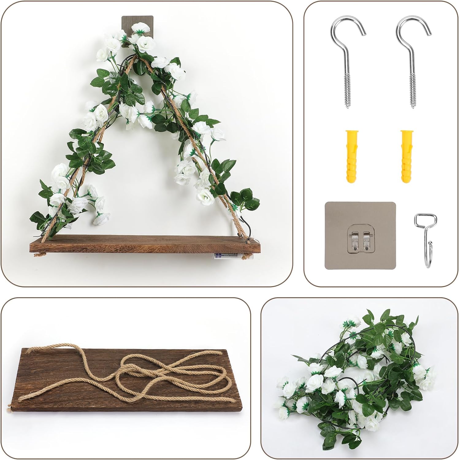 Shelf for Wall,Floating Shelves,Floating Shelves for Wall No Drilling,Adhesive Shelves,Command Strip Shelf,Room Decor Aesthetic,Fake Books Decor,Christma Decorations,2-Piece Set(White Flower)