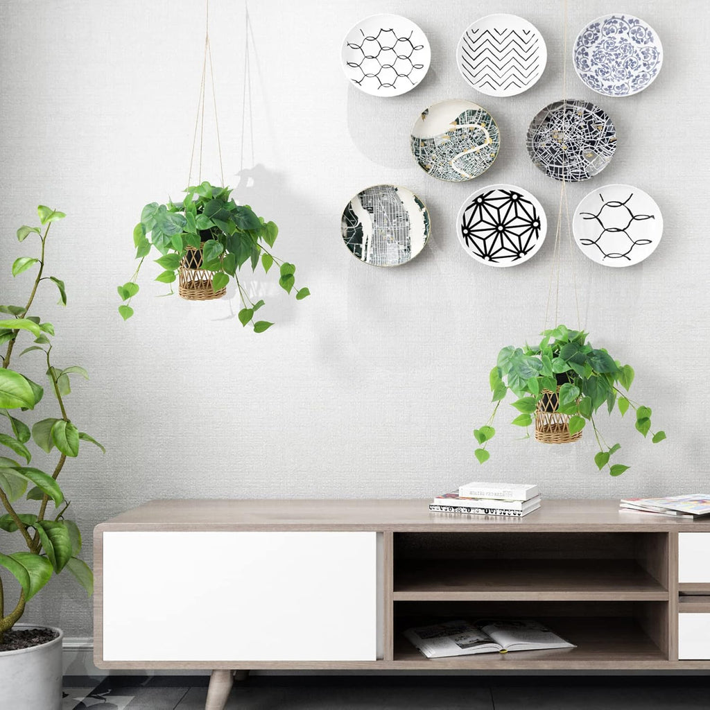 2 Pack Artificial Scindapsus Aureus, Realistic Fake Plants with Plastic Pot for Home Office Bedroom Indoor Outdoor Decor(8in H)