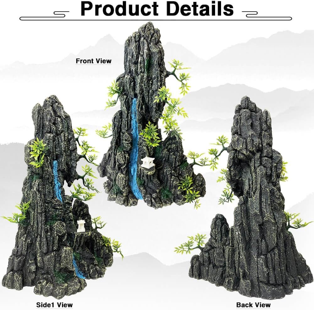 Aquarium Mountain View Stone Ornament - Aquarium Rock Decor for Fish Tank,Aquarium Decorations Extra Large and Tall Decoration for Fish Tank - 13 Inches High