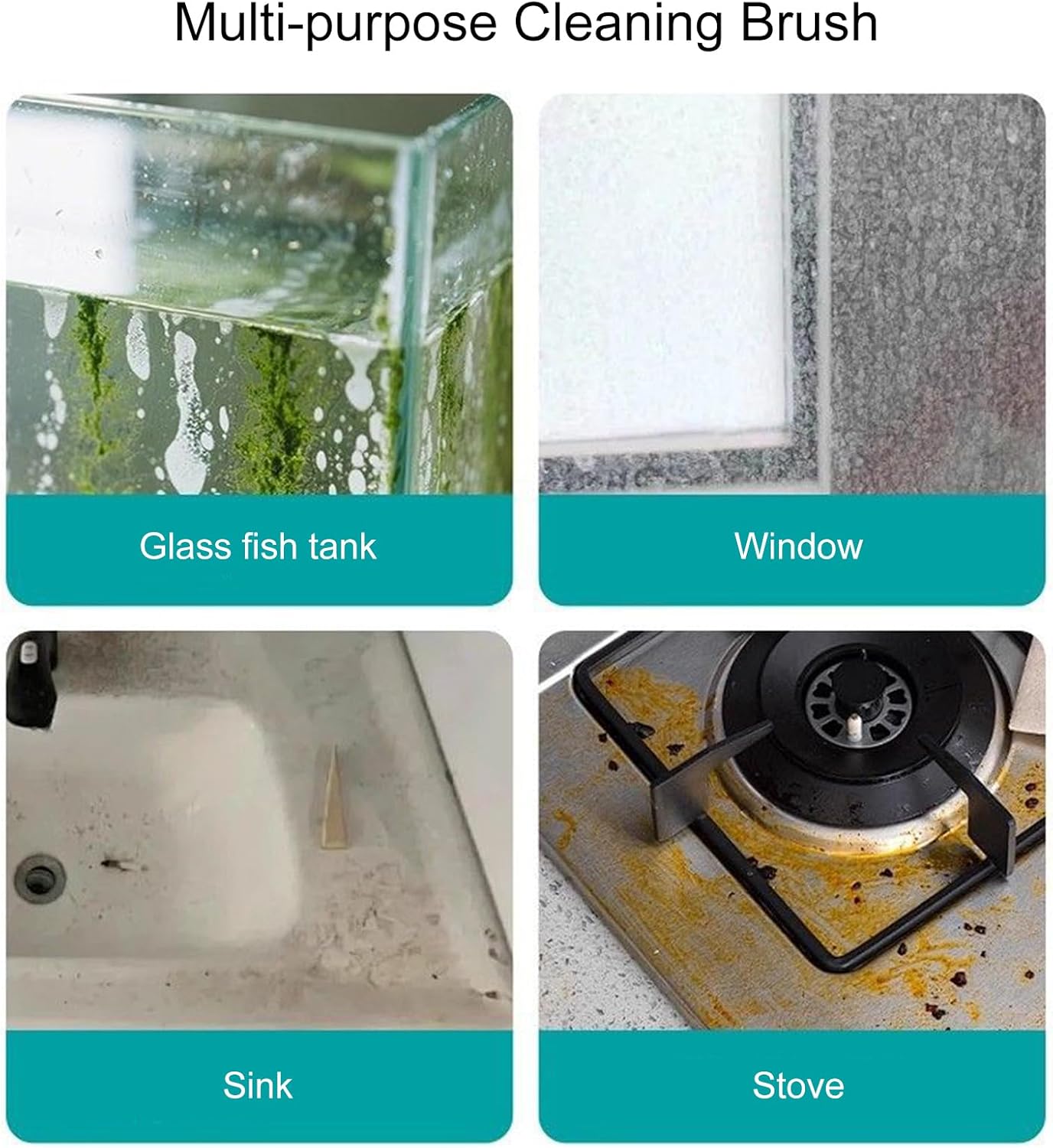 6 Pack Fish Tank Glass Cleaner, Sided Buildew Stain Remover,Window Cleaning Brush,Non-Scratch EVA Pad