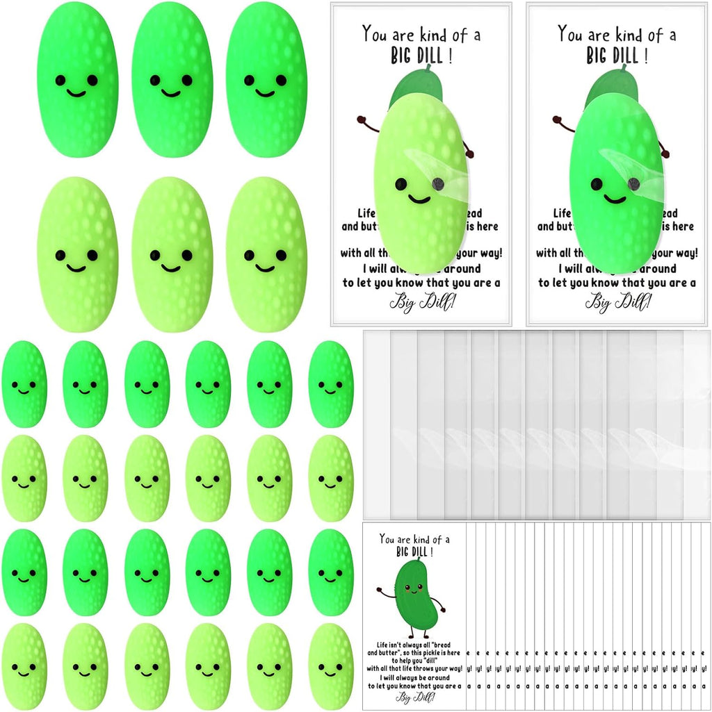 Wettarn 30 Sets Emotional Luminous Pickle Stress Ball Gift Bulk Office Christmas Appreciation Gift Cute Inspirational Pickle Squeeze Mini Stress Relief Ball Positive Card for Coworker Nurse Staff