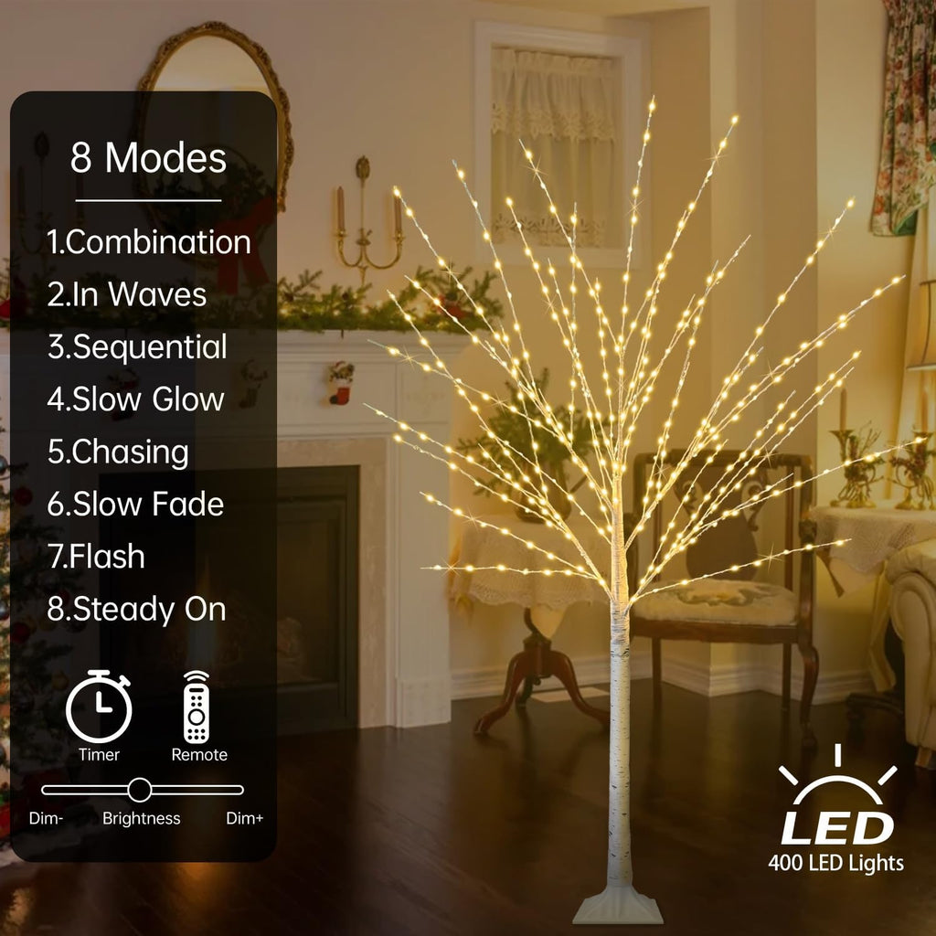 2Pack 4FT Lighted Birch Tree with 400 LED Warm White Lights, 8 Twinkle Modes, Timer, Dimmable Artificial Light Up Twig Christmas Tree for Indoor Outdoor Xmas Holiday Party Decor