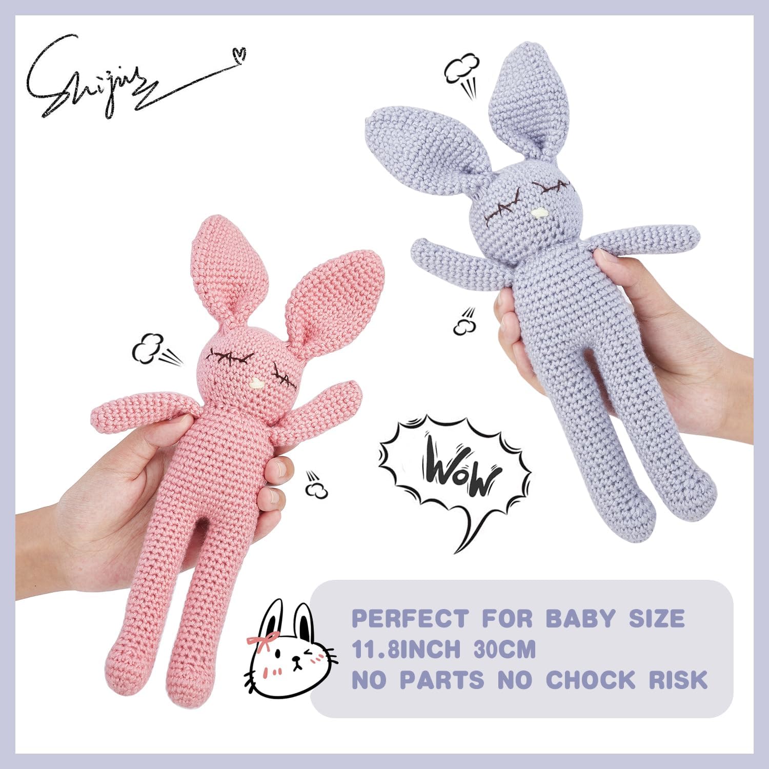 Moni's Choice Stuffed Plush Baby Crochet Bunny Rabbit Easter Gifts Handmade Stuffed Animal Hand-Knit Doll Granddaughter Grandson Lovey Sleep Toy Newborn (Pink)