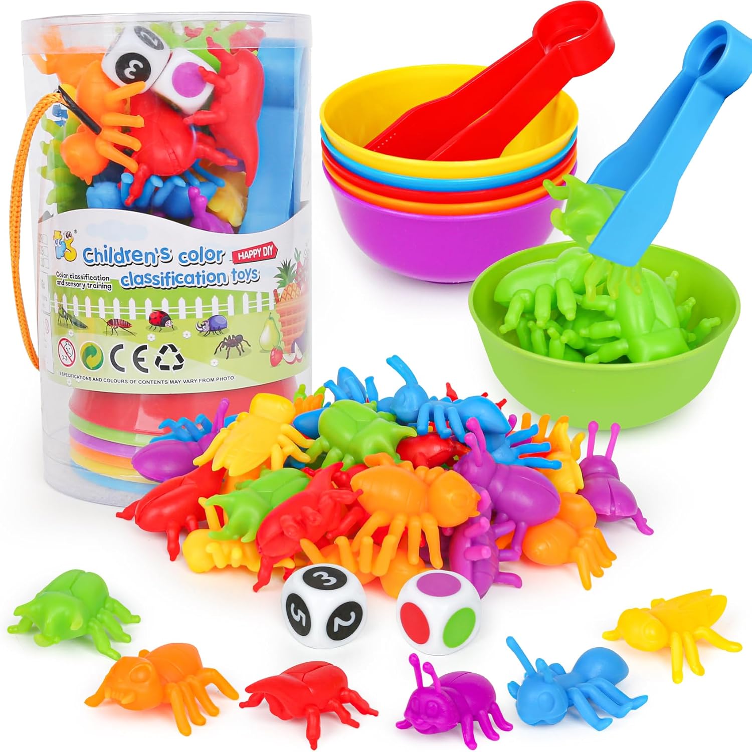 Counting Insects Matching Toys with Sorting Bowls and Games Dice Montessori Preschool Educational Activities Learning Color Sorting Fine Motor Skills Sensory Toys Birthday Gifts for 3 4 5 Year Old