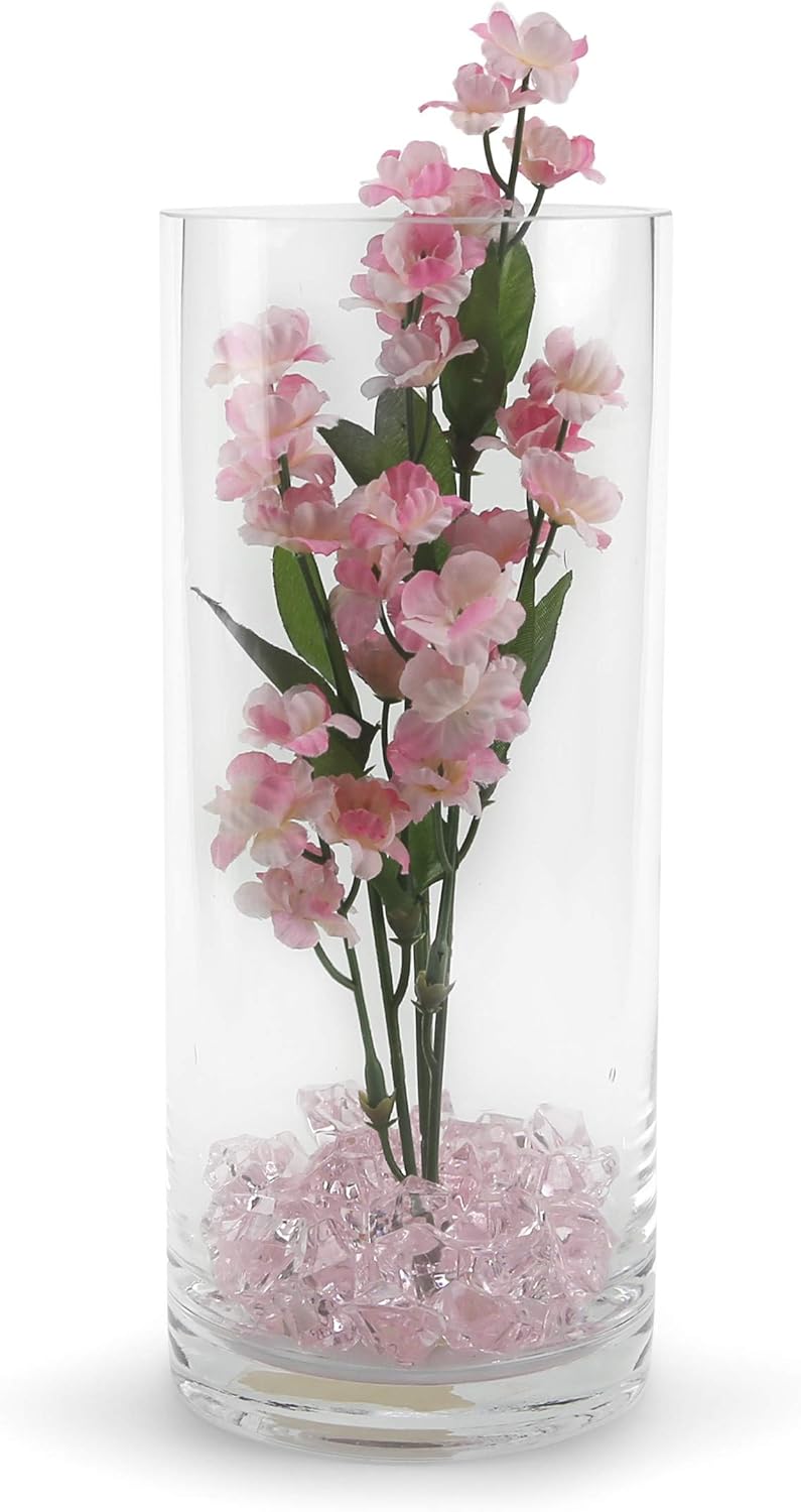 WGVI Quality Thick Weighted Clear Cylinder Glass Vases, 4"W x 10"H, Flower Arrangement Floating Candle Holders Wedding Centerpieces Terrarium Planter Floral Storage Container, Bulk Wholesale, 12 Pcs