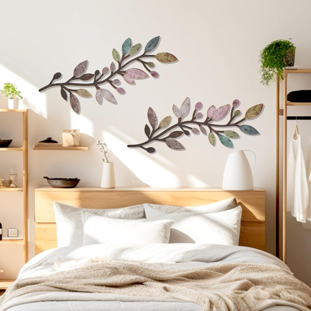 Zzbakress 2 Pcs Colorful Tree Leaf Wall Art Decor Vine Home Wall Decor Olive Branch Leaf Wall Ornament Large Wall Decor for Bedroom, Living Room, Wall Sculptures Indoor Outdoor (Multicolor)
