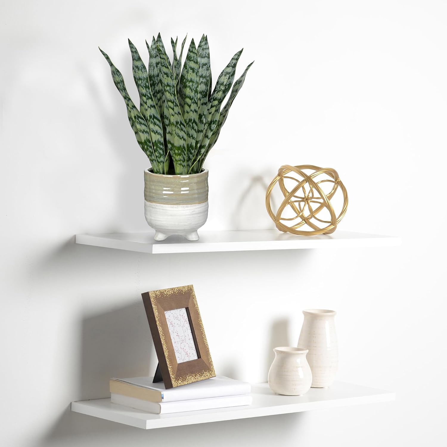 Hollyone Fake Snake Plant 13.5 Inch Large Artificial Snake Plant Potted with Ceramic Pot Faux Sansevieria Plant for Home Office Room Indoor Decor Housewarming Gifts