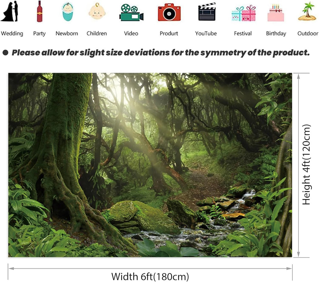 Renaiss Enchanted Jungle Forest Backdrop Fabric Greenery VBS Primary Forest Photography Background Rainforest Scenery Photo Backdrop Kids Adults Birthday Baby Shower Camping Decorations 6x4ft