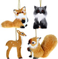Gejoy 4 Pieces Woodland Animal Christmas Ornaments Furry Fur Plush Animal Forest Animal Tree Hanging Ornament Holiday Animal Christmas Tree Decoration for Christmas Supplies