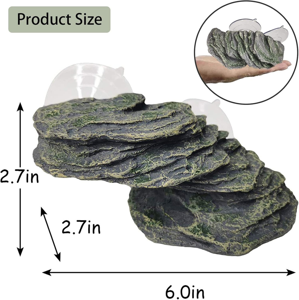 PINVNBY Turtle Basking Platform Tortoise Resin Dock Tortoise Climbing Ramp Shale with Suction Cup Adjustable Resting Terrace Lizard Climbing Platform for Frogs Newts (Small:6.0”Lx2.7”Wx2.7”H)
