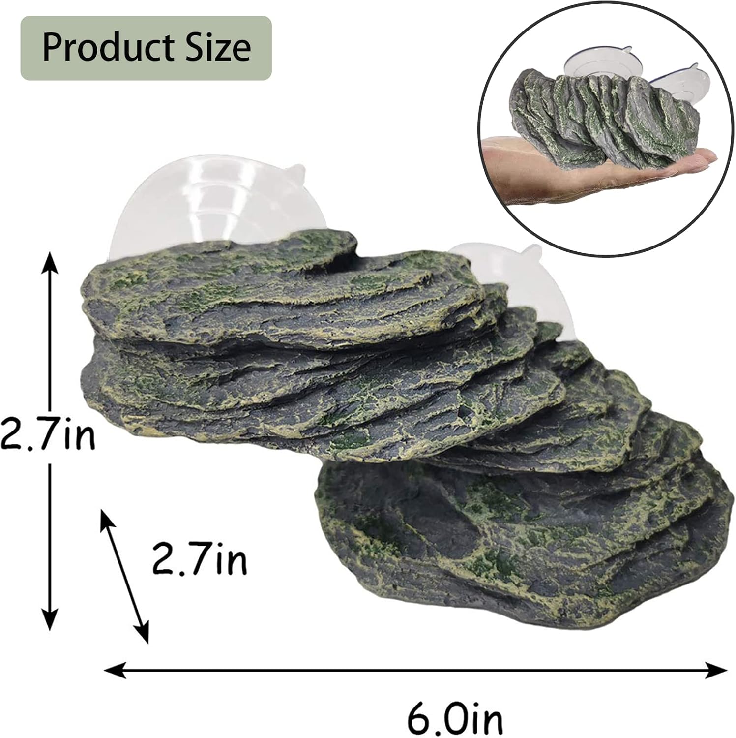PINVNBY Turtle Basking Platform Tortoise Resin Dock Tortoise Climbing Ramp Shale with Suction Cup Adjustable Resting Terrace Lizard Climbing Platform for Frogs Newts (Small:6.0”Lx2.7”Wx2.7”H)