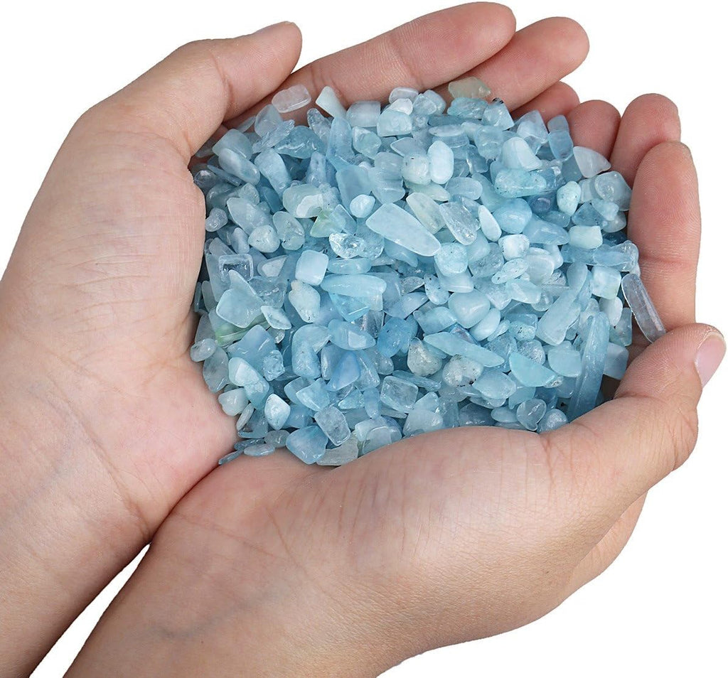 SUNYIK Aquamarine Tumbled Chips Stone Crushed Crystal Quartz Pieces Irregular Shaped Stones 1pound(about 460 gram)