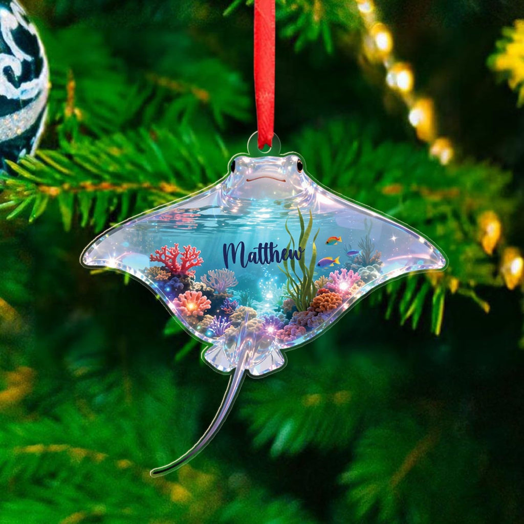 Stingray Christmas Acrylic Ornament 2025, Personalized Stingray Underwater 2D Flat Shape Ornament, Custom Name Fish Lover Ornaments, Sea Animal Lover Hanging Xmas Tree, Gifts for Marine Biologist