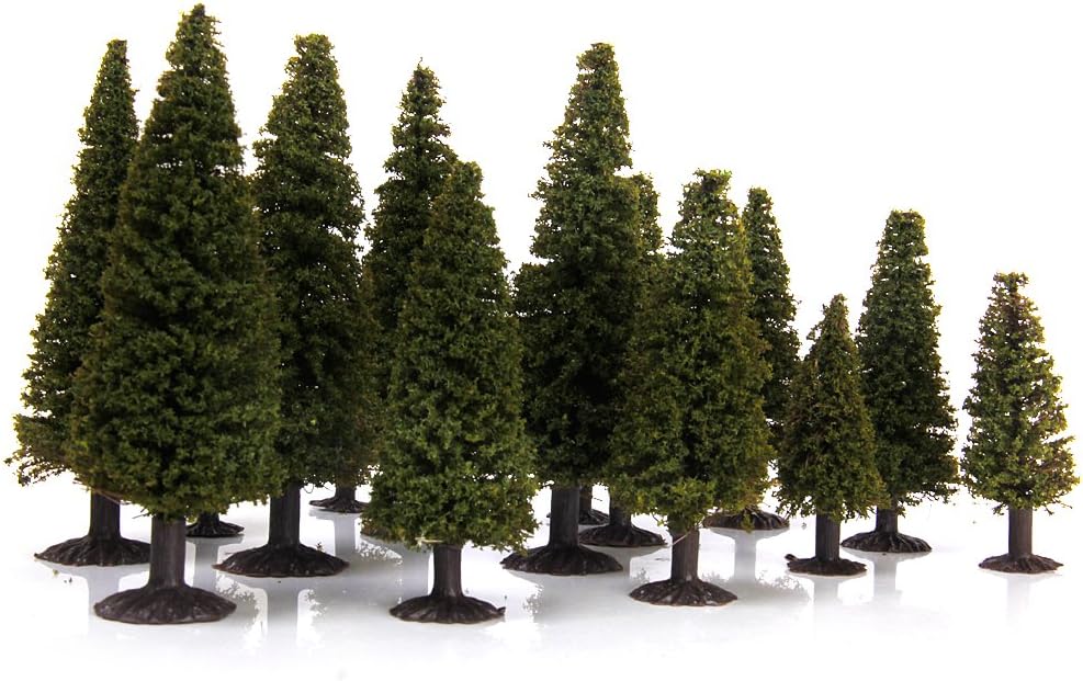 15pcs Green Scenery Landscape Model Cedar Trees with Box