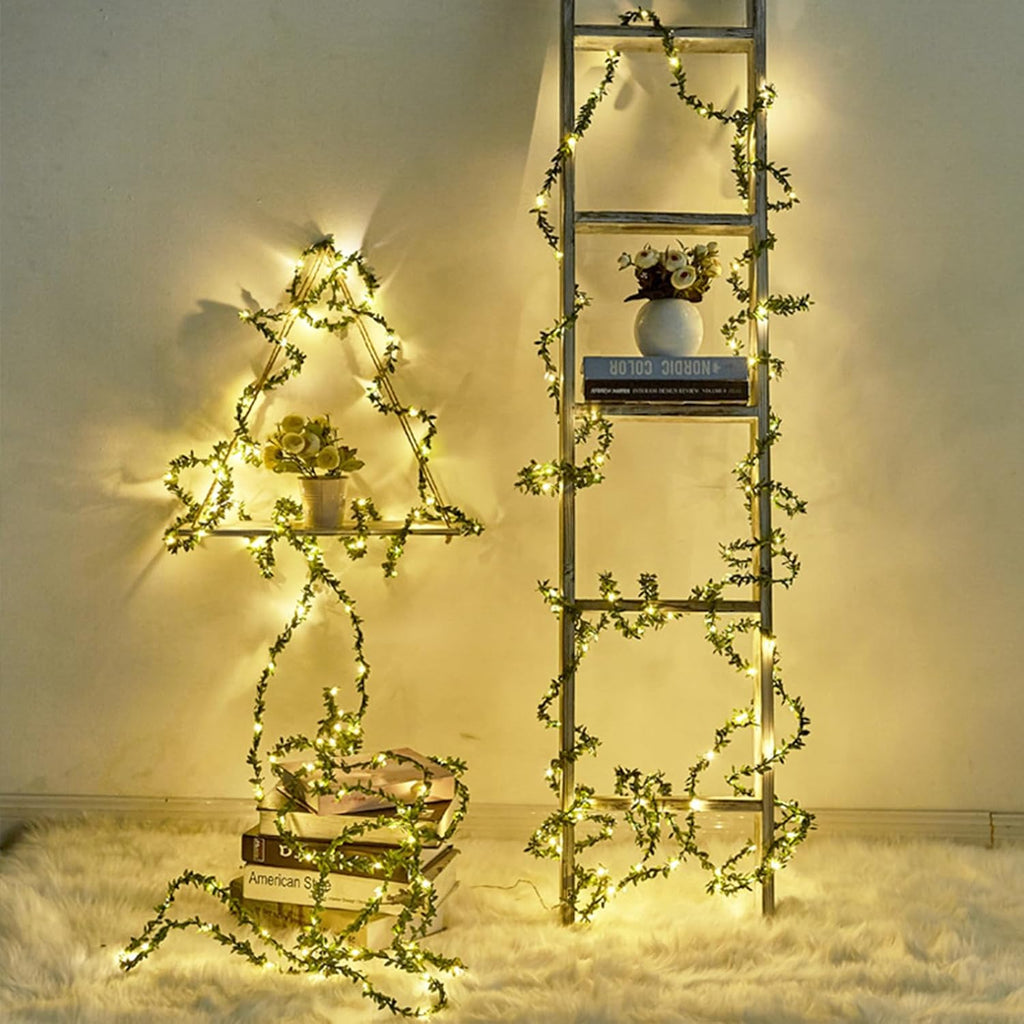 Vine String Lights, Green Leaf String Lights 16FT 50 LED Battery Operated Artificial Garland Plant Vine Fairy Lights for Indoor Outdoor Christmas Decorative Patio Wedding Garden
