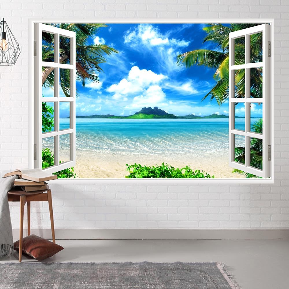 15x10ft Beach Backdrop,Tropical Seaside Summer Hawaii Photography Backdrops,Natural Scenery Blue Sky White Clouds Photo Booth Wedding Luau Themed Party Party Decoration Background Studio Photo Props
