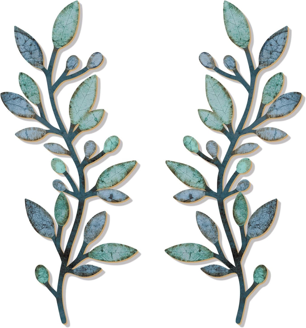 2 Pcs Colorful Tree Leaf Wall Art Decor Vine Home Wall Decoration Olive Branch Leaf Wall Decor Large Wall Decor for Bedroom, Living Room, Wall Sculptures Indoor Outdoor (Blue Green)