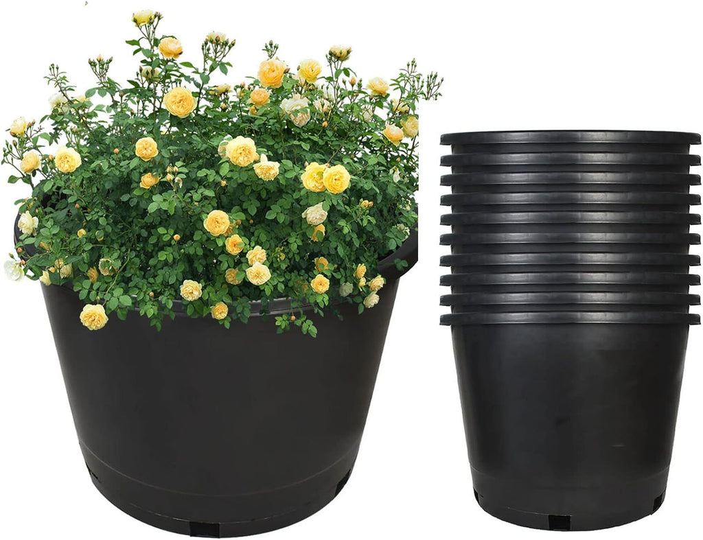 10 Pcs 15 Gallon Round Black Nursery Pots Garden Plastic Planter Nursery Pots for Indoor and Outdoor Plants with Drainage Hole