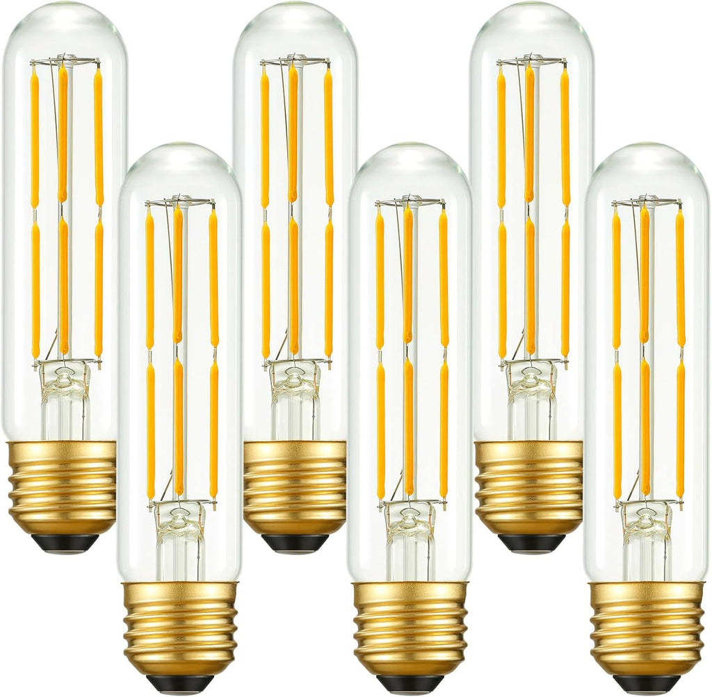 Arberlic 5 Inch T10 LED Bulb,6W Tubular Light Bulb Equivalent E26 led Bulb 60 watt dimmable,Warm White 2700K,600lm,CRI85+,AC120V,Edison Style,Clear Glass,Flicker Free,Pack of 6