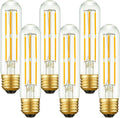 Arberlic 5 Inch T10 LED Bulb,6W Tubular Light Bulb Equivalent E26 led Bulb 60 watt dimmable,Warm White 2700K,600lm,CRI85+,AC120V,Edison Style,Clear Glass,Flicker Free,Pack of 6