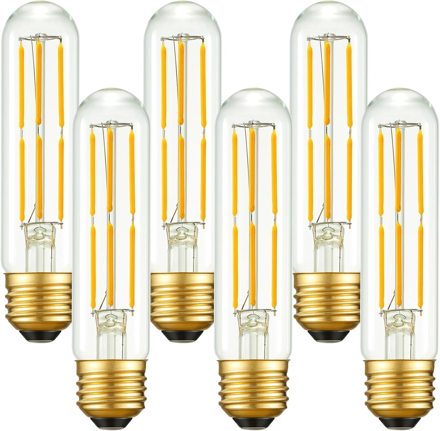 Arberlic 5 Inch T10 LED Bulb,6W Tubular Light Bulb Equivalent E26 led Bulb 60 watt dimmable,Warm White 2700K,600lm,CRI85+,AC120V,Edison Style,Clear Glass,Flicker Free,Pack of 6