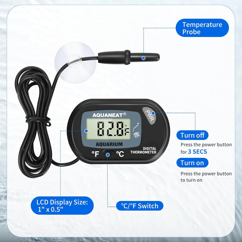 AQUANEAT Aquarium Thermometer, Fish Tank Thermometer, Digital Temperature Test, with Large LCD Display (3 Packs)