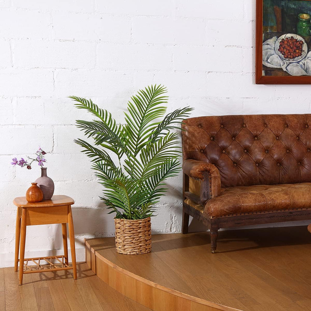 LOMANTO Fake Majesty Palm Plant 4Ft Artificial Plants for Home Decor Indoor Faux Palm Trees in Pot Fake Tropical Plants for Housewarming Gift 2Pack