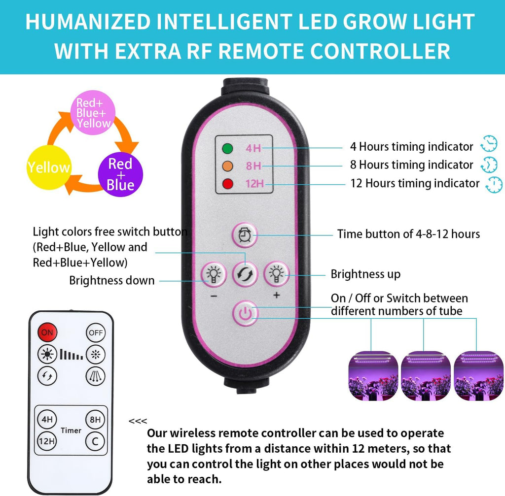 7.8'' LED Grow Light Strips, Grow Lamps for Indoor Plants Full Spectrum, Plant Light with 4/8/12H Timer, 10 Dimmable Levels for Seedling Succulent,Best Match for Plant Shelf, 3 Head