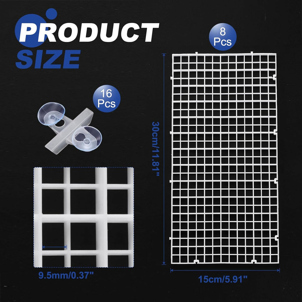 uxcell 8Pcs Aquarium Fish Tank Divider, 12x6 Inch Plastic Egg Crate Light Diffuser Grid Filter Bottom Partition Separator with Sucker Clips and Suction Cups for Aquarium, White